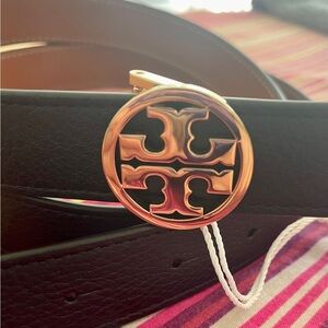 Tory Burch 1” Miller Reversible Belt Size M Black/Classic Cuoio/Gold NWT